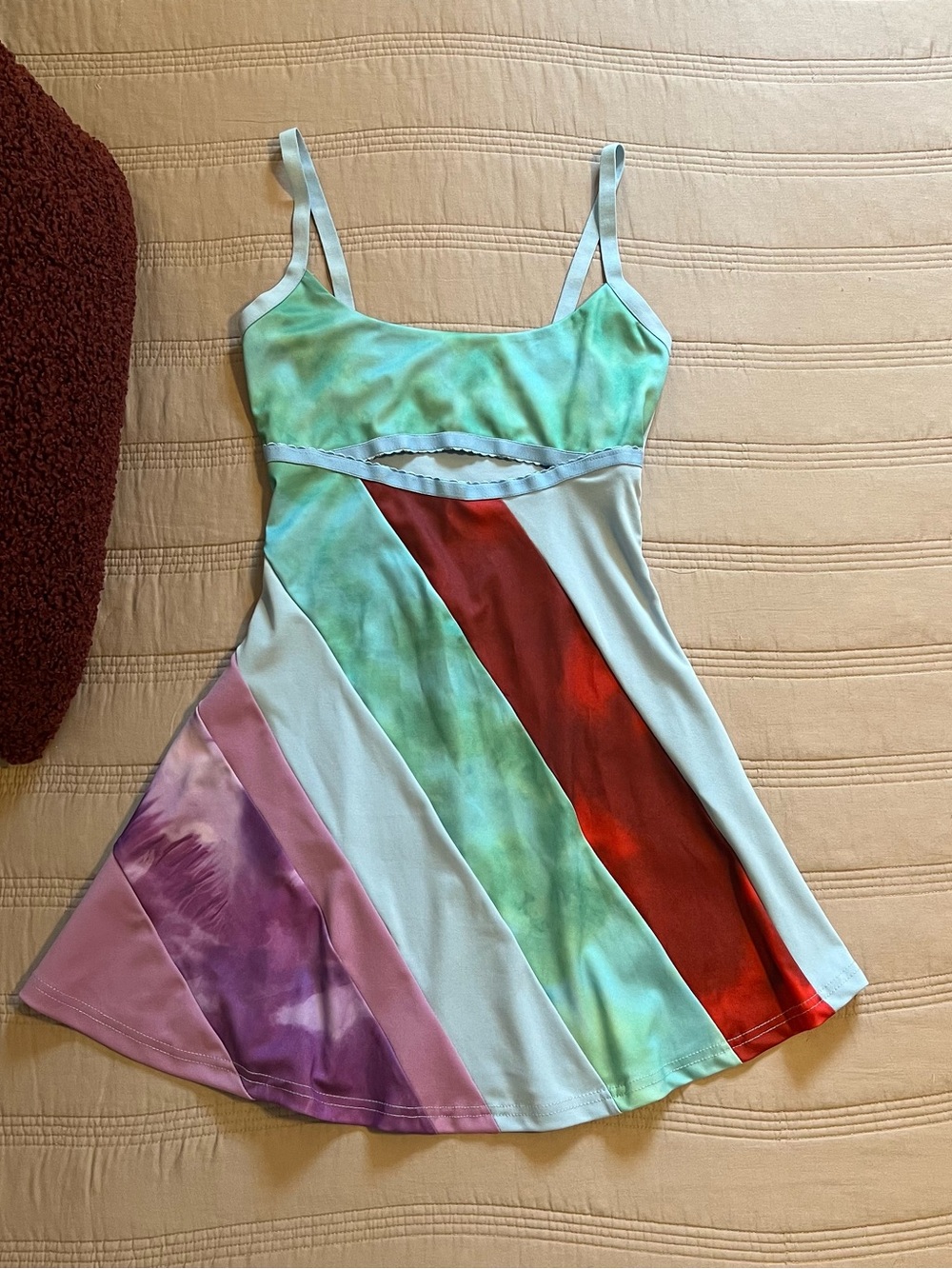 Cider Mint Red Lavender Tie-Dye Diagonal Panel Mini Dress 13 Going On 30 Y2K